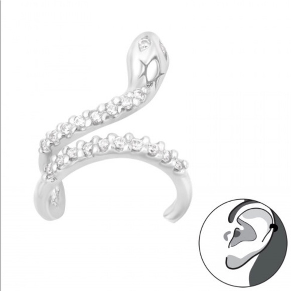 925 Sterling Silver CZ Snake Ear Cuff - Picture 1 of 16